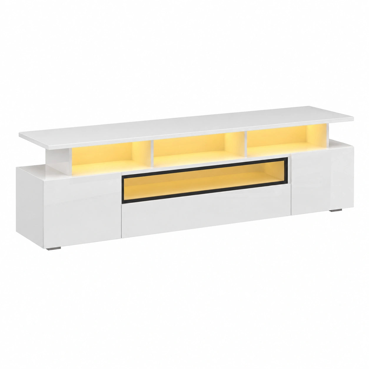 Schrank – 180 cm, mit LED-Beleuchtung, mit Schubladen, Weiß