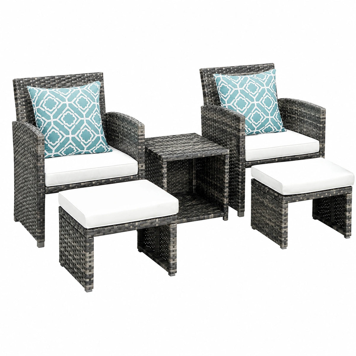 Balkonmöbel – 5-teilig, aus Rattan, Orange, für Garten und Balkon