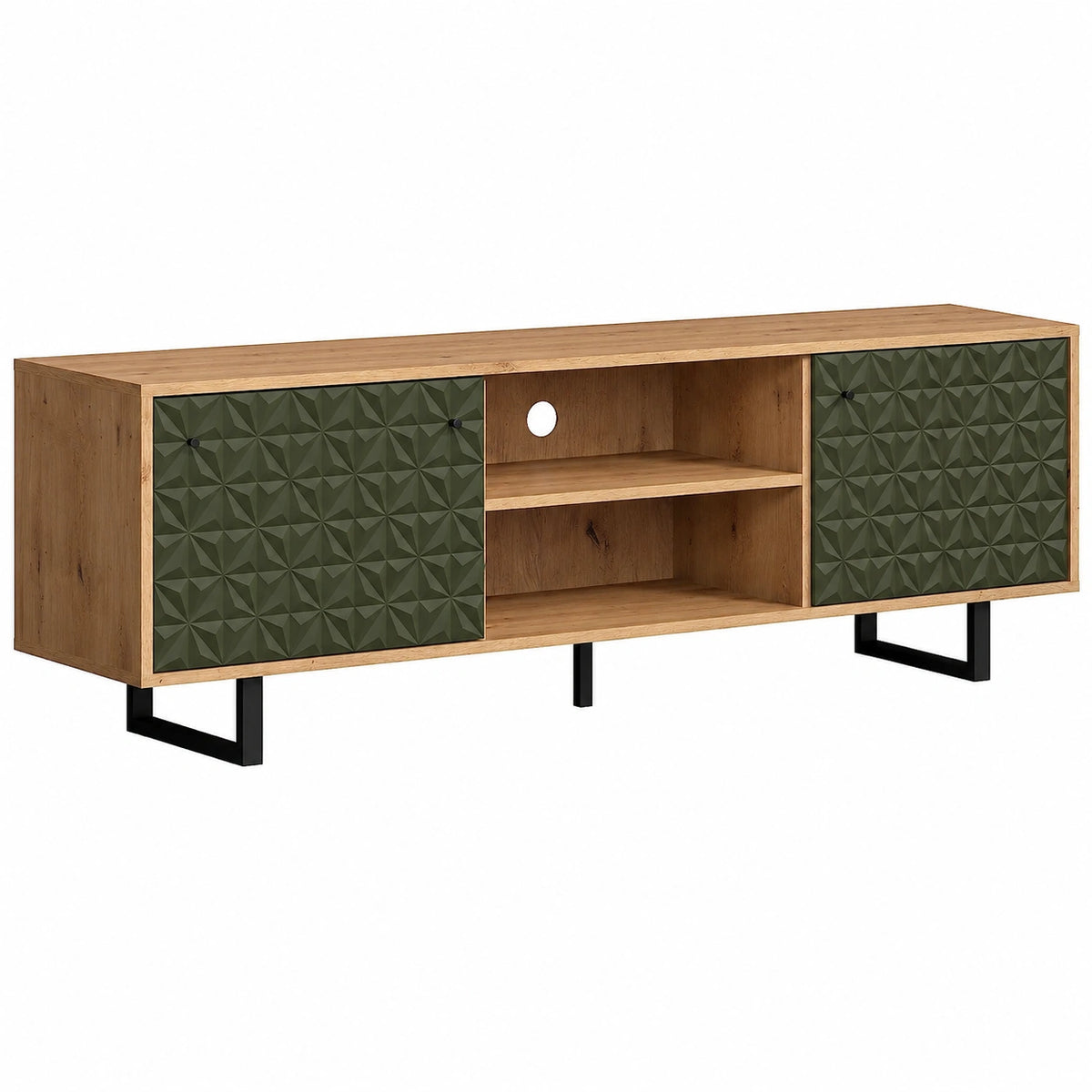 TV-Lowboard – 184 × 52 × 40 cm, aus Eichenholz, Artisan-Eiche und Grün, für Wohnzimmer