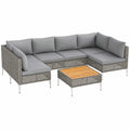 Gartenmöbel – für 6–8 Personen, aus Rattan, Grau und Naturfarben, für Garten, Terrasse und Balkon