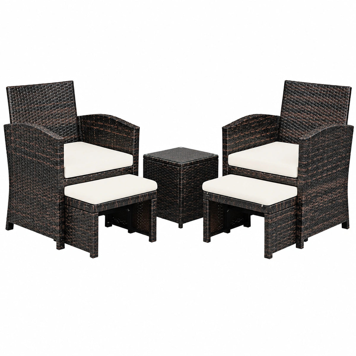 Gartenmöbel – 5er-Set, aus Rattan, Weiß, für Balkon