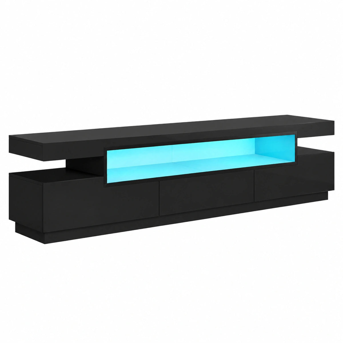 Schrank – 160 × 35 × 42 cm, moderner Stil, mit LED-Beleuchtung, mit Schubladen, Schwarz, für Wohnzimmer und Schlafzimmer