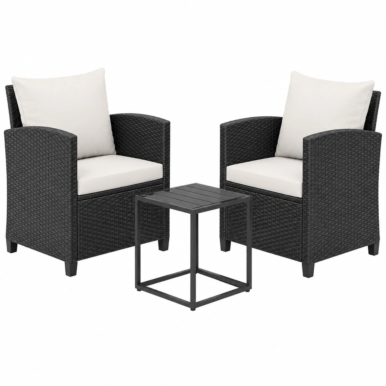Gartenmöbel – aus Rattan und Glas, Schwarz und Beige, für Garten und Balkon