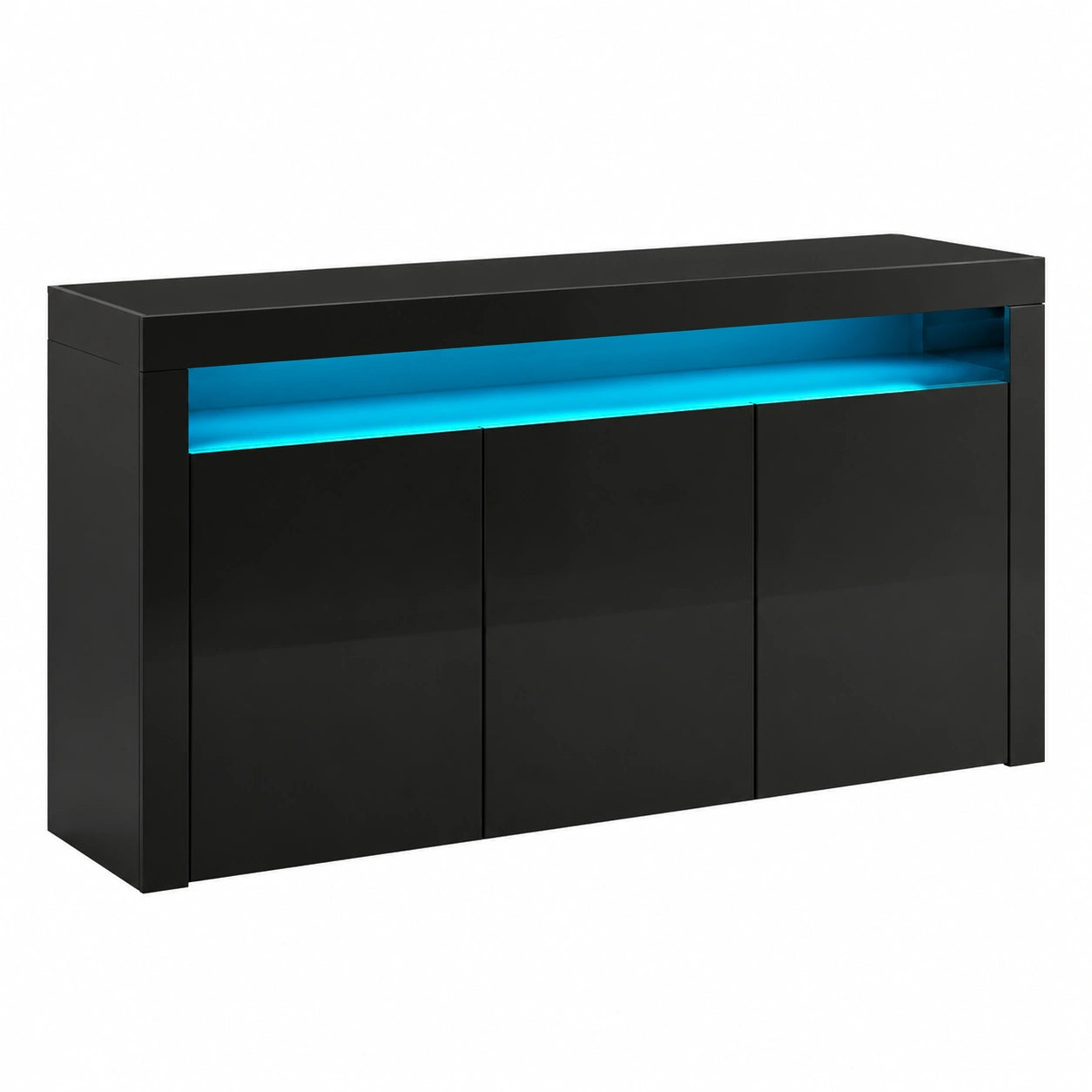 Sideboard – 152 × 97 × 35 cm, mit LED-Beleuchtung, mit mehreren Türen, Schwarz, für Esszimmer und Wohnzimmer