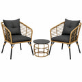 Gartenmöbel – 3-teilig, aus Rattan und Stahl, Dunkelgrau, für Terrasse und Balkon