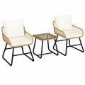 Tisch – 3-teilig, aus Rattan, Hellbraun, für Balkon