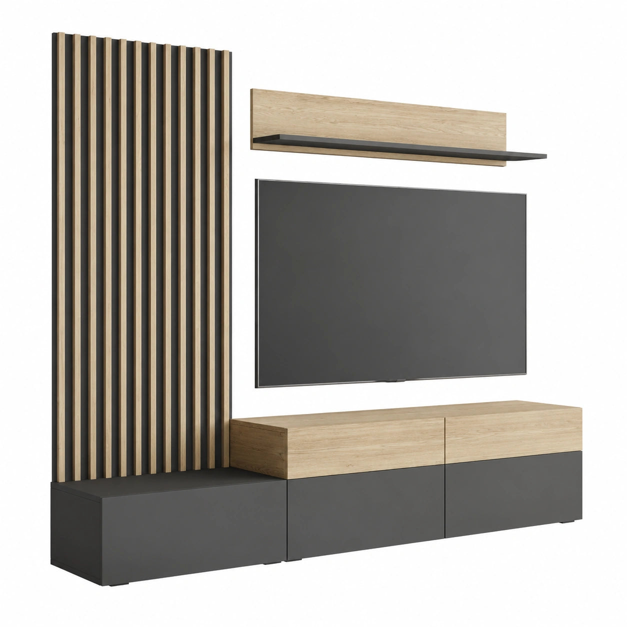 Wohnwand – 225 cm, aus Eichenholz, für Wohnzimmer