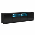 TV-Ständer – 180 cm, moderner Stil, mit LED-Beleuchtung, mit Schubladen, mit mehreren Türen, Schwarz, für Wohnzimmer und Schlafzimmer