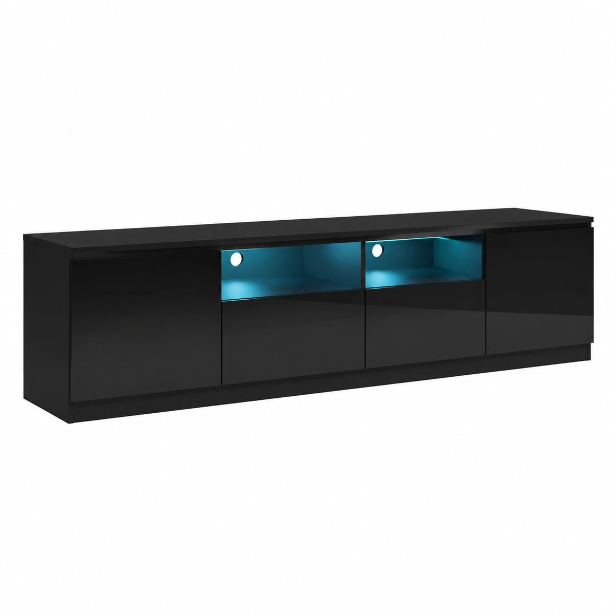 TV-Ständer – 180 cm, moderner Stil, mit LED-Beleuchtung, mit Schubladen, mit mehreren Türen, Schwarz, für Wohnzimmer und Schlafzimmer