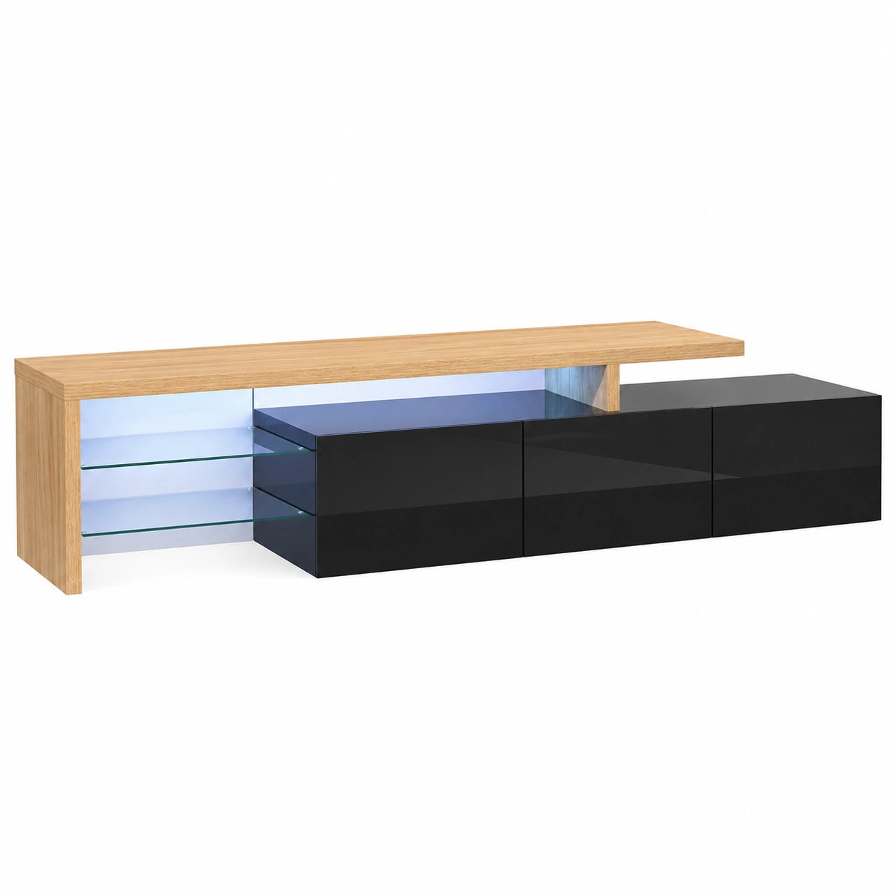 Schrank – moderner Stil, mit LED-Beleuchtung, Schwarz und Naturfarben, für Esszimmer und Wohnzimmer
